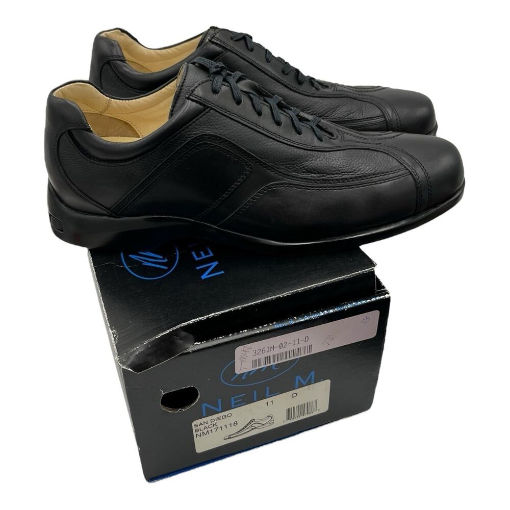 Neil M Mens Lace‎ Up Shoes San Diego 11D Black Leather Comfort Quality NIB